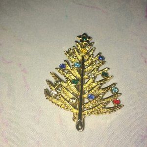 Christmas tree brooch  A multi colored  Gold